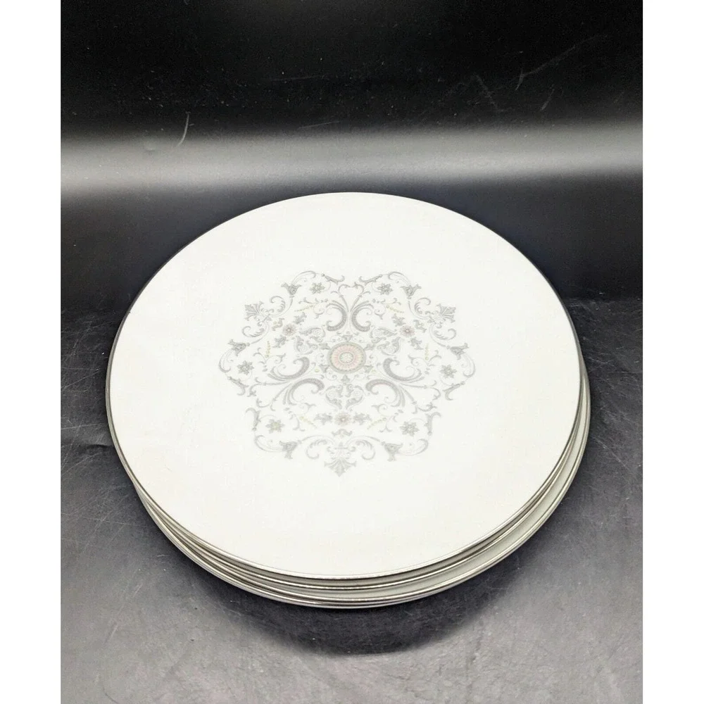 ROYAL WORCESTER Bridal Lace Salad Plate Gray Scrolls Flowers Set Of 5 8.25